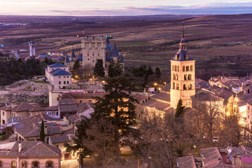 Obraz premium View from the Cathedral of Segovia del Alcázar and the church of San Andres in Segovia (Spain