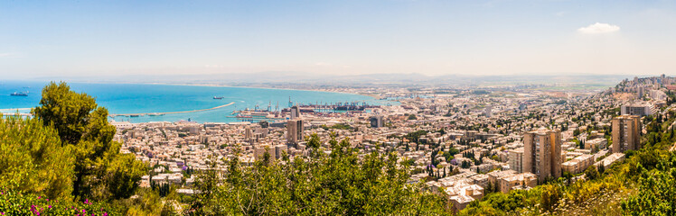 Fototapeta na wymiar Cityscape view from Carmel mountain on Haifa city, northern capital of Israel