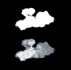 isolated clouds over black 3d render alpha channel