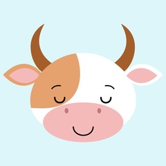 Sleeping Cow flat cartoon style, cute vector illustration funny animal