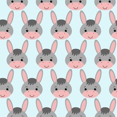 Seamless background design with gray cute donkeys illustration