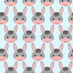 Seamless background design with gray cute donkeys illustration
