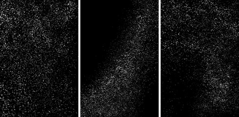 White grainy texture isolated on black background. Damaged textured. Snow design elements. Set vector illustration,eps 10.