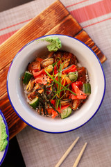 Healthy lunch bowl. Asian food