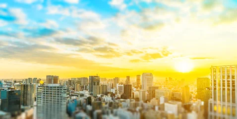 Fototapeten tokyo skyline aerial view with tilt shift effect © voyata