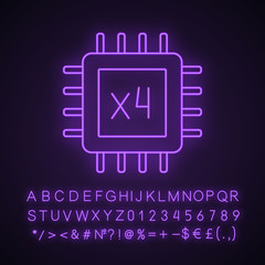 Quad core processor neon light icon