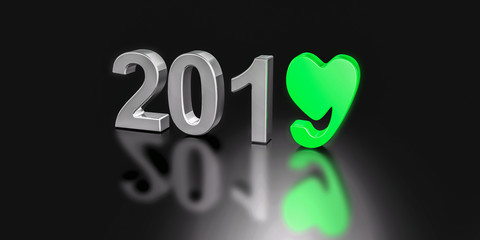 3d illustration of 2019 new year with 9 make with hart 
