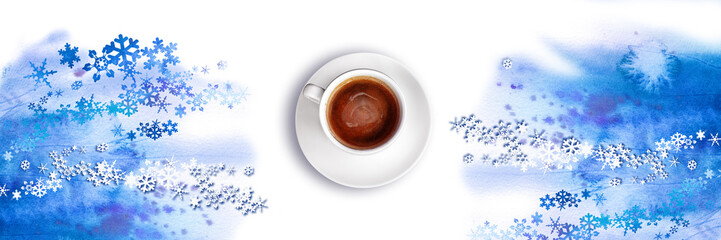 Cup of Coffee on a Watercolor Background