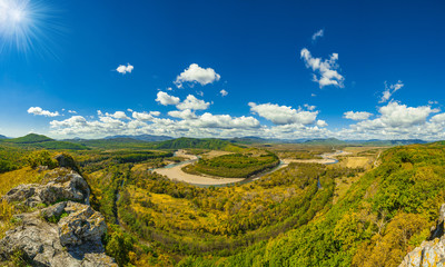 landscape with mountains and blue sky