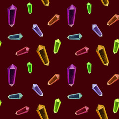 gouache magic seamless pattern with color crystal