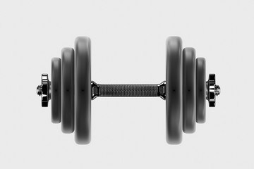 3D rendering image of a dumbbell for sports. Bodybuilding equipment on white background