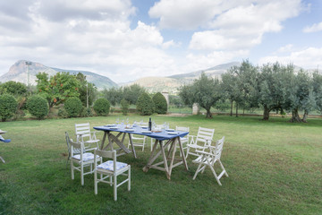 Table Set for Lunch/Dinner Garden Party in garden Sicily