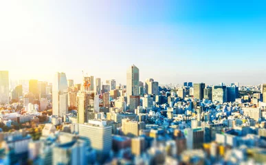 Foto auf Glas Tokyo Skyline Luftbild mit Tilt-Shift-Effekt © voyata