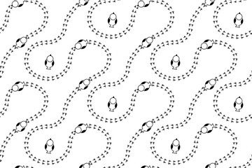 Seamless pattern with birds footprints in graphic style, black and white colors