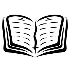 Open book with a bookmark with a cross, black outline