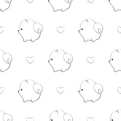 Cute pomeranian dog seamless pattern isolated on white background.