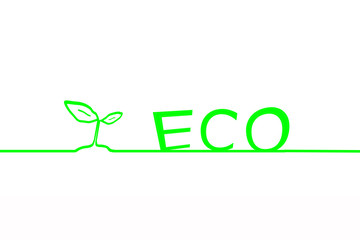 Eco letters and young leaves. エコの文字と若い葉