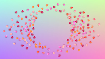 Valentine's Day Background. Many Random Falling Pink Hearts on Hologram Backdrop. Heart Confetti Pattern. Invitation Template. Vector Valentine's Day Background.