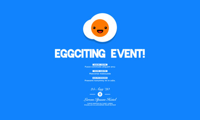 Invitation Design with Fried Egg Vector Illustration Where and When Details