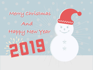 Merry Christmas and Happy New Year 2019 cards have an Eskimo gift box on turquoise background.