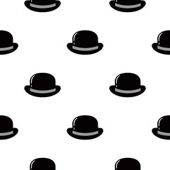 Bowler Hat Flat Icon Seamless Pattern Background. Vector Illustration.