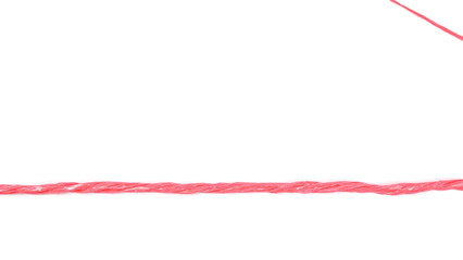 Red string, rope isolated on white background, top view