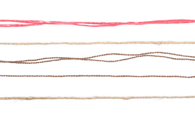Strings, ropes isolated on white background, top view
