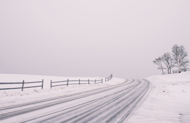 Deserted winter road.  Maine. USA. Portland
