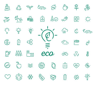 Set Of 50 Ecology Vector Icons