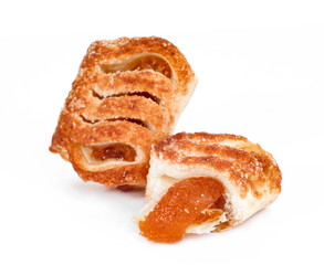 sweet puff pastry with jam isolated on white background
