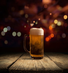 cold light beer mug in a pub