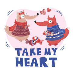 LOVE FOX Valentine Cartoon Animal Set