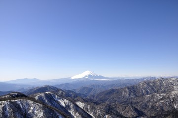 Fototapeta premium 富士山と雪山と青空