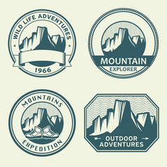 Fototapeta premium Mountain wild adventure signs or stamps