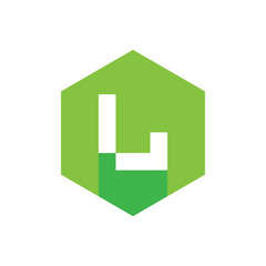 Digital Letter L Logo Icon, With Green Hexagon