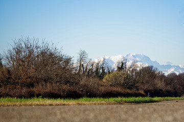 Mountain Sight Landskape and green field, clear blue sky