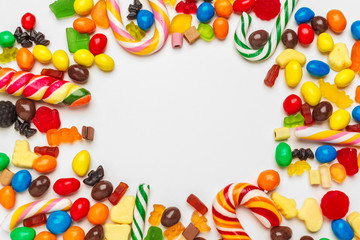 Frame of colorful bright assorted candy
