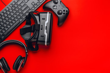 gamer workspace concept, top view