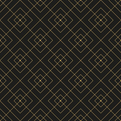 Geometric golden ornament. Seamless pattern on black background.