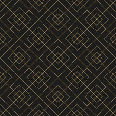 Fototapeta premium Geometric golden ornament. Seamless pattern on black background.