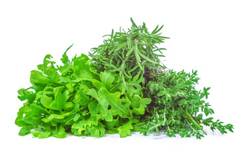 fresh bouquet garni, bunch of herbs isolated on white background