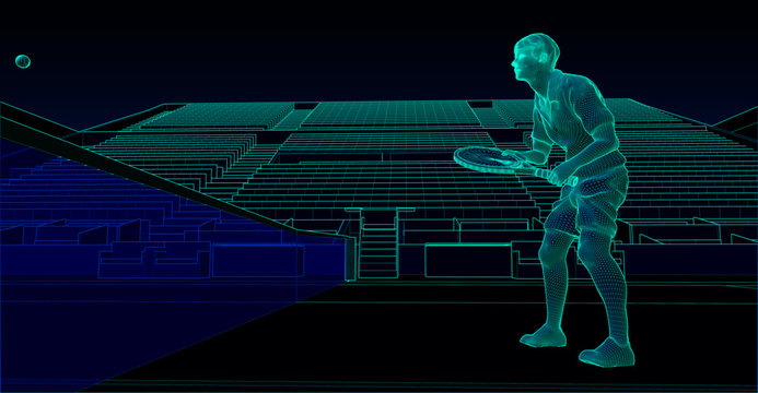 illustration of a professional tennis player in a stadium