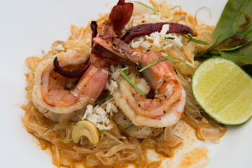 Deep Fried Chicken and french fried chip and chick in metal basket with lime mayongnes, Fusion food stylish arrange on glass table along ocean mangrove tree Island, empty copy space for text logo