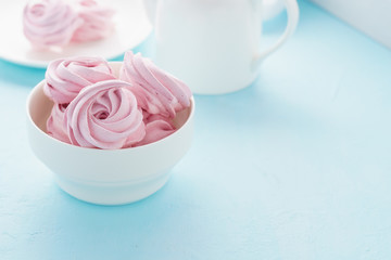 Homemade marshmallow or zephyr for Valentine's Day dessert.