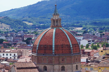 Fototapeta na wymiar Aerial view of Pistoia with the dome of the Basilica of Santa Maria humility, Pistoia, Tuscany, Italy