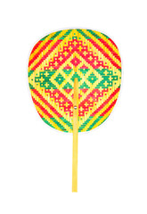 Colorful bamboo fan  hand with wood handle patterns  isolated on white background,nature weave vertical texture, handcraft