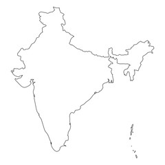 India - solid black outline border map of country area. Simple flat vector illustration.