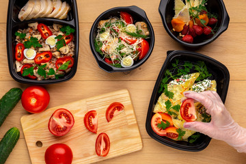 Healthy lunch preparation, top view