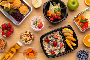 Healthy breakfast snack, top view