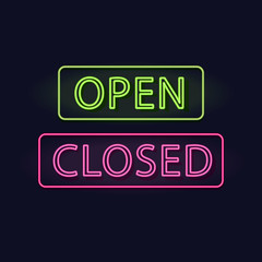 the sign is closed open to the institution with a neon effect